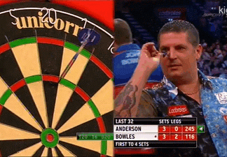 Expert dart throw by guy with precision