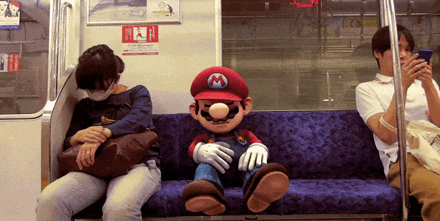 I filmed Super Mario sleeping in the Metro today