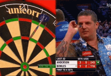 Expert dart throw by guy with precision