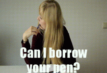 Using the falling pen trick to steal a kiss